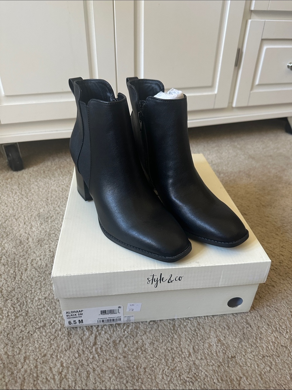 Style & Co. Black Leather-Look Ankle Booties Size 6.5
